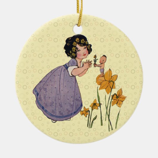 Girl Elf Fairy Daffodil Antique Oaster Keramik Ornament (Vorne)