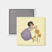 Girl Elf Fairy Daffodil Antique Oaster Magnet (Vorderseite/Rückseite)