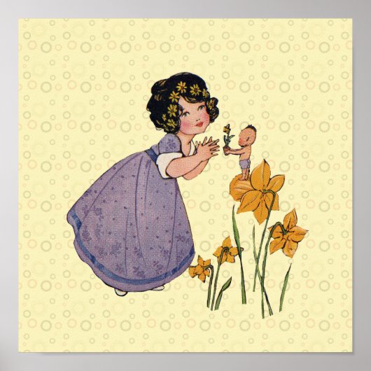 Girl Elf Fairy Daffodil Antique Oaster Poster (Vorne)