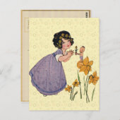 Girl Elf Fairy Daffodil Antique Oaster Postkarte (Vorne/Hinten)