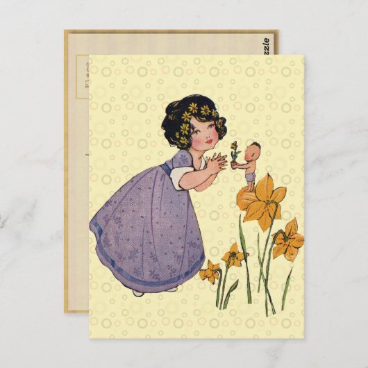 Girl Elf Fairy Daffodil Antique Oaster Postkarte (Vorne/Hinten)