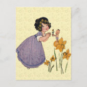 Girl Elf Fairy Daffodil Antique Oaster Postkarte (Vorderseite)