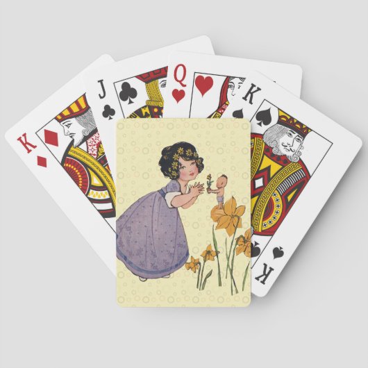 Girl Elf Fairy Daffodil Antique Oaster Spielkarten (Rückseite)