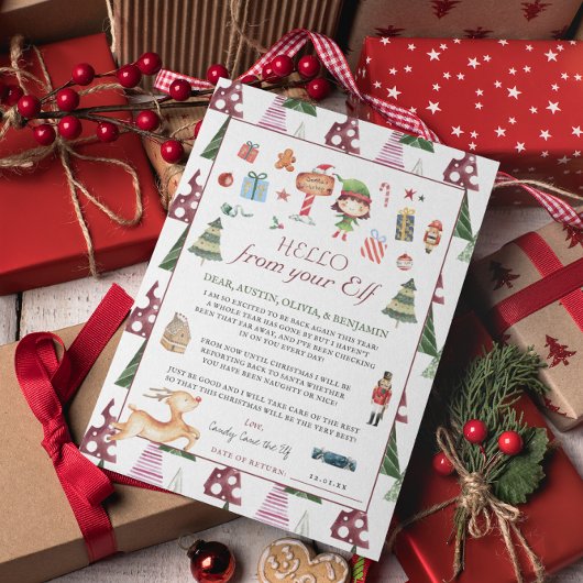 Girl Elf | Kids Christmas Elf Hallo Letter Card Einladung