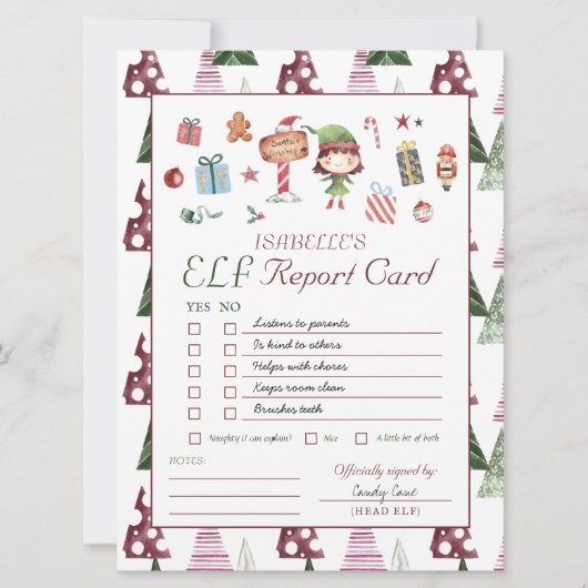 Girl Elf | Kinder Weihnachts-Elf-Berichtskarte Einladung (Vorderseite)