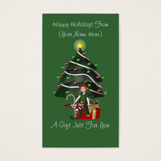 Girl Elf Präsentieren Weihnachts-Geschenkkarte Tag (Vorderseite)