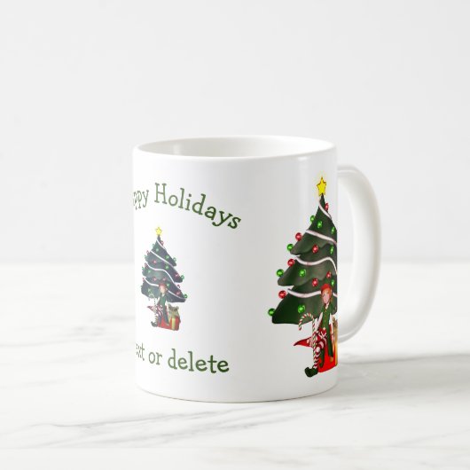 Girl Elf Weihnachtsbaum Personalisierter Urlaub Kaffeetasse (VorderseiteRechts)