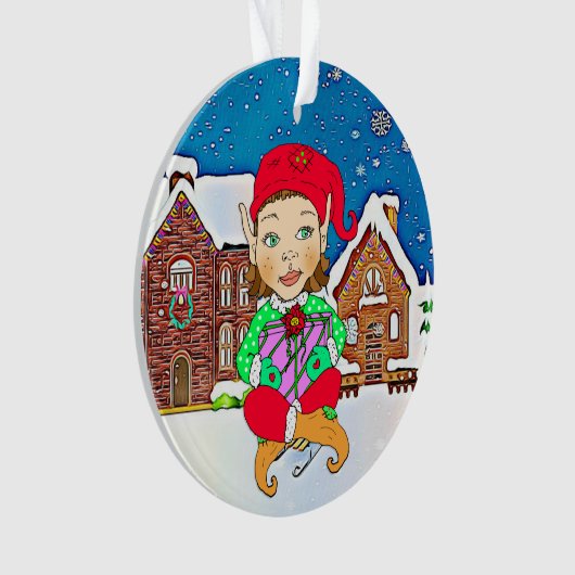 Girl Elf Whimsical Personalisierte Weihnachten Ornament (Vorderseite)