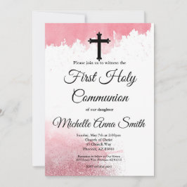 Girl Erste Heilige Kommune Rose Gold Wasserfarbe Einladung