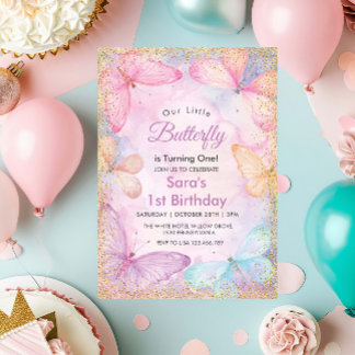 Girl Erster Geburtstag Kleiner Schmetterling Party Einladung