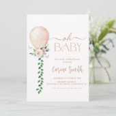 Girl Eucalyptus Greenery Balloon Baby Shower Einladung (Stehend Vorderseite)
