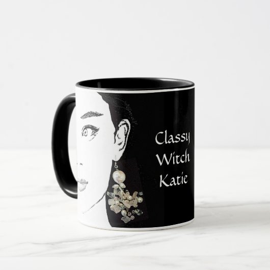 Girl face hübsche Blumenmode-Illustration funky Tasse (Vorderseite Links)