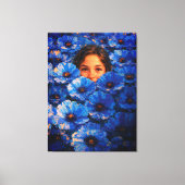 Girl Face in Blue Flowers Impasto Leinwanddruck (Vorderseite)