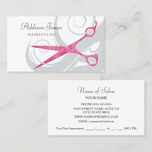 Girl Fairstylist Pink Scissors Curls Ernennung Terminkarte (Vorne/Hinten)