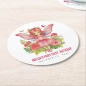 Girl Fairy Erster Geburtstag Niedlich Pink Runder Pappuntersetzer (Angewinkelt)