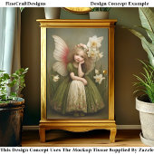 Girl Fairy-Girl-Daffodil in grüner DL5R-Decoupage Seidenpapier