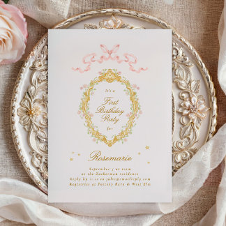 Girl Fairytale Princess Bow Pink Birthday Party Einladung