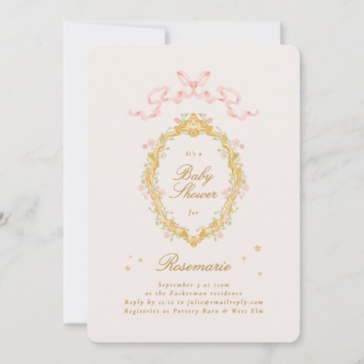 Girl Fairytale Princess Stars Bow Pink Baby Dusche Einladung (Vorderseite)