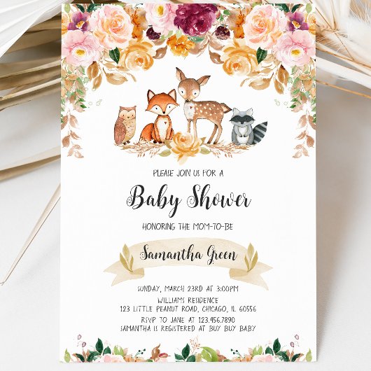 Girl Fall Woodland Babydusche Einladung