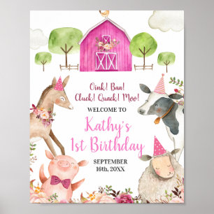 Girl Farm Animals Barnyard 1. Geburtstag Willkomme Poster
