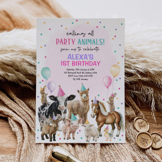 Girl Farm Animals Barnyard Bash Balloons Geburtsta Einladung