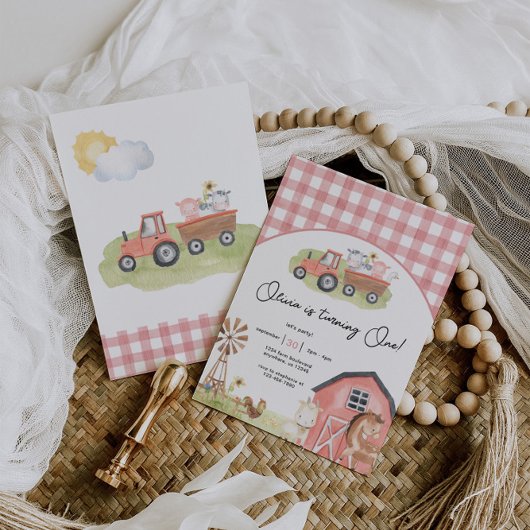 Girl Farm Animals Barnyard Birthday Einladung