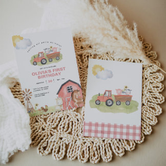 Girl Farm Animals Barnyard Geburtstagsparty Einladung