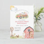 Girl Farm Animals Barnyard Geburtstagsparty Einladung (Stehend Vorderseite)