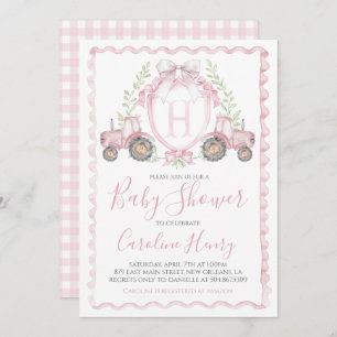 Girl Farm Baby Shower Gingham Pink Einladung