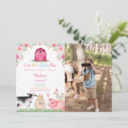 Girl Farm Birthday Foto Einladung (Stehend Vorderseite)