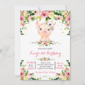 girl farm pig birthday invitation einladung (Vorderseite)