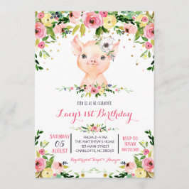 girl farm pig birthday invitation einladung
