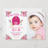 Girl Farm Pink Barnyard Birthday Bash Kuh Pferd Einladung (Vorderseite)
