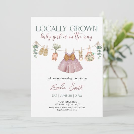 Girl Farmer's Market baby shower Einladung (Stehend Vorderseite)