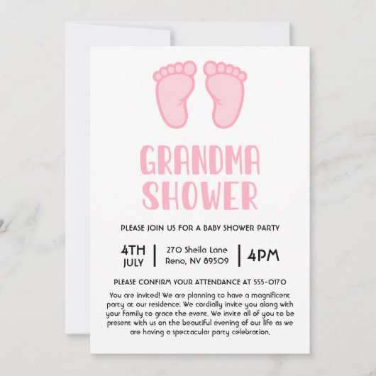 Girl Feet erste Grandma Baby Dusche Einladung (Vorderseite)
