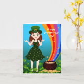 Girl feiert Saint Patrick Karte (Gelbe Blume)