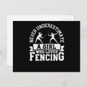 Girl fencer never underestimate a girl postkarte (Vorne/Hinten)