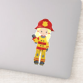 Girl Fireman, Feuerwehrfrau, Blonde Hair Aufkleber