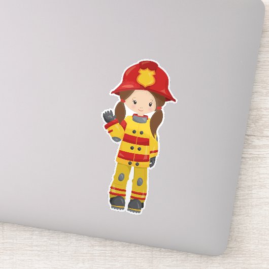Girl Fireman, Feuerwehrfrau, braune Haare Aufkleber (Detail)