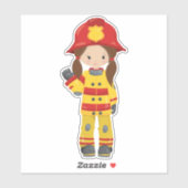 Girl Fireman, Feuerwehrfrau, braune Haare Aufkleber (Blatt)
