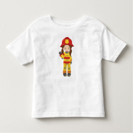 Girl Fireman, Feuerwehrfrau, braune Haare Kleinkind T-shirt