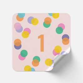 Girl First Birthday Colorful Confetti Quadratischer Aufkleber
