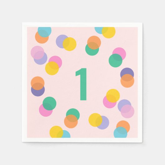 Girl First Birthday Colorful Confetti Serviette (Vorderseite)