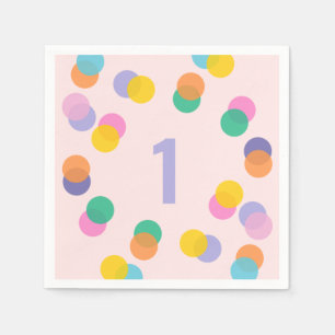 Girl First Birthday Colorful Confetti Serviette