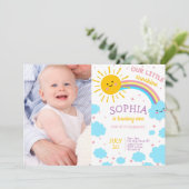 Girl First Birthday Foto Little Sunshine Picture Einladung (Stehend Vorderseite)