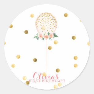 Girl First Birthday Gold Ballon Aufkleber