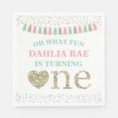 Girl First Birthday Party Napkins Pink Mint Gold Serviette (Vorderseite)