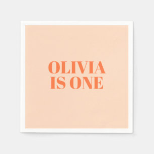 Girl First Birthday Peach Modern Serviette