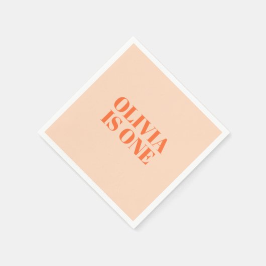 Girl First Birthday Peach Modern Serviette (Ecke)