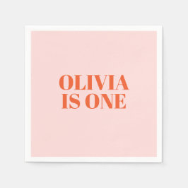 Girl First Birthday Pink und Rote Typografie Serviette